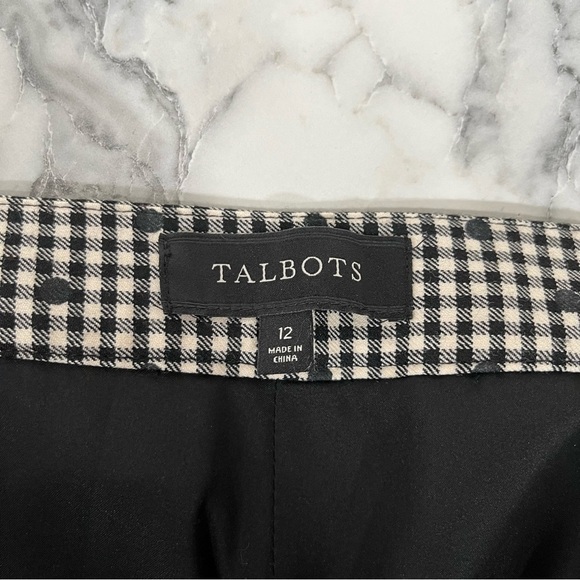 TALBOTS GINGHAM POLKA-DOT ANKLE PANT BLACK WHITE DECORATIVE BOW ANKLES WOOL 12 - Picture 12 of 13